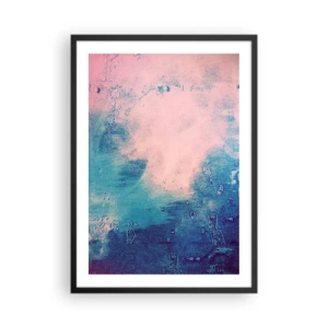 Pôster com moldura preta - Composição abstrata em tons de azul e rosa - 50x70cm - Abraço azul - Decoração de parede moderna para a sala de estar e quarto ARTTOR