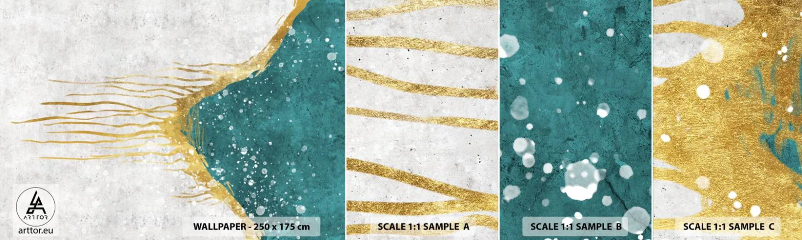 Amostra de papel de parede autocolante Deluxe Sticker - Maré Dourada - Minimalismo, Art Deco, Pedaço - 100x30 cm