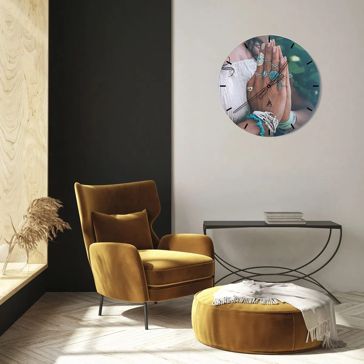 Relógio de parede - Relógio em vidro - Bem-vindo ao centro do ser - 40x40 cm