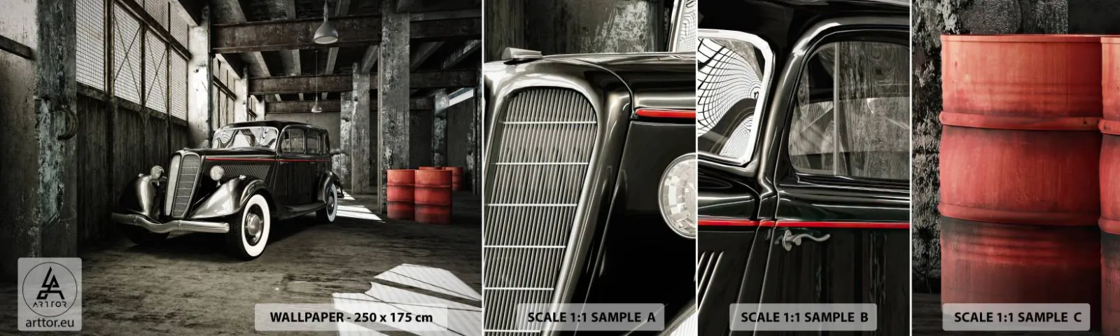 Amostra de Papel de Parede Standard Eco - A elegância duradoura dos anos 30. - Automotivo, Carro retrô, Armazém de Fábrica - 100x30 cm