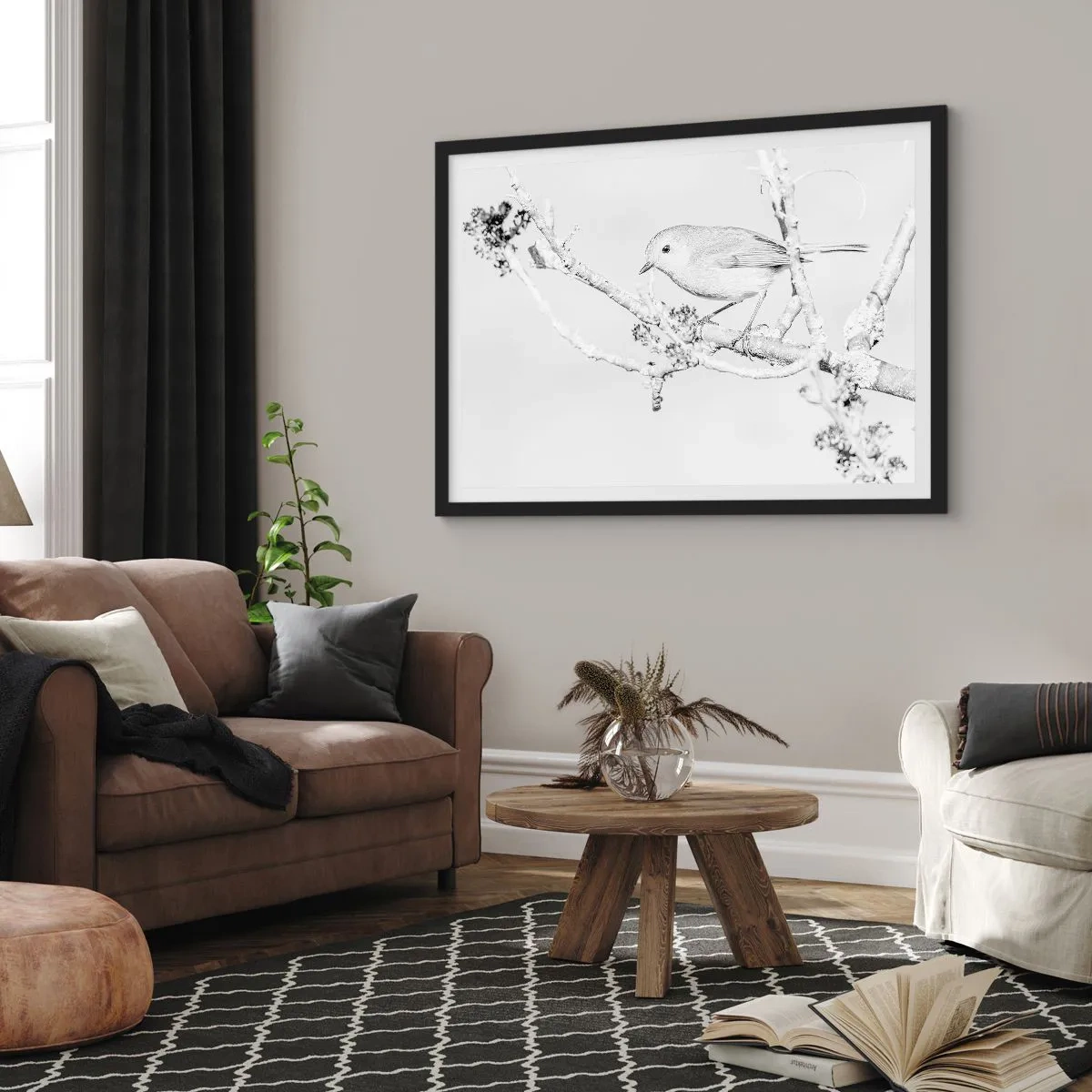 Pôster com moldura preta - Manhã de inverno - 91x61 cm