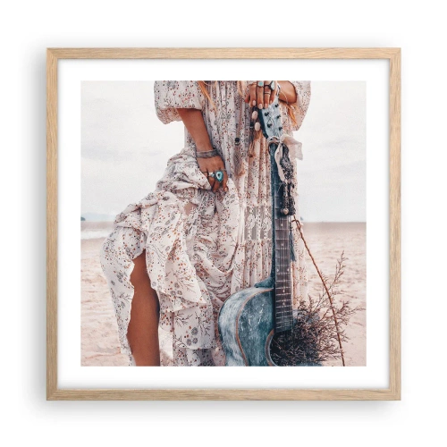 Pôster com moldura de carvalho claro - Flores a caminho - 50x50 cm