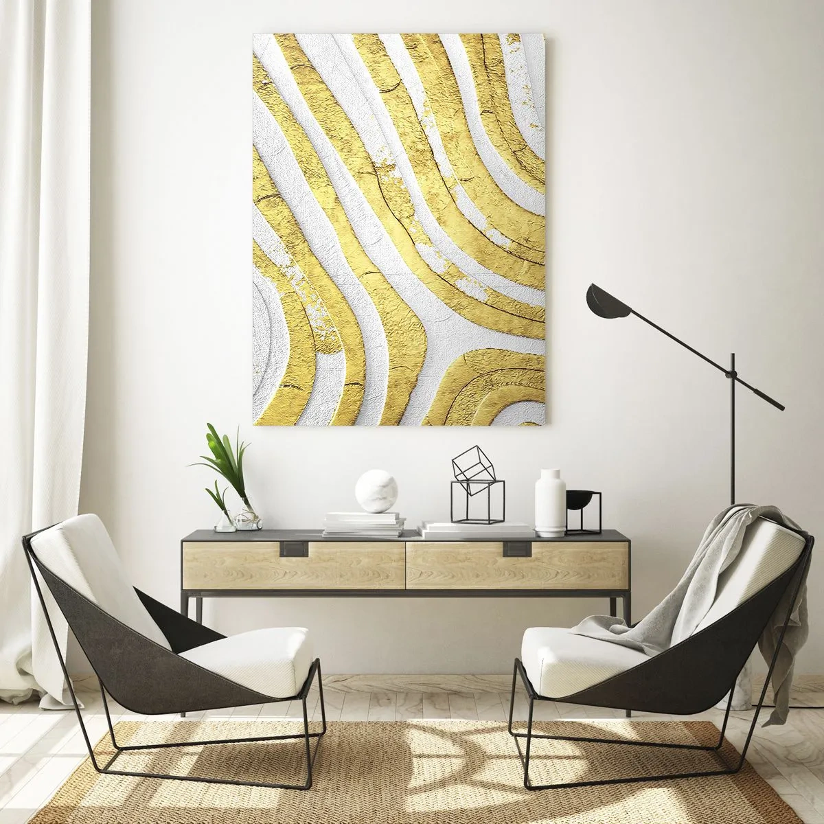 Quadro em vidro - Composição a branco e ouro - 50x70 cm