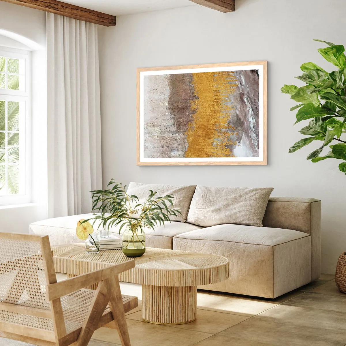 Pôster com moldura de carvalho claro - Uma explosão dourada - 70x50 cm