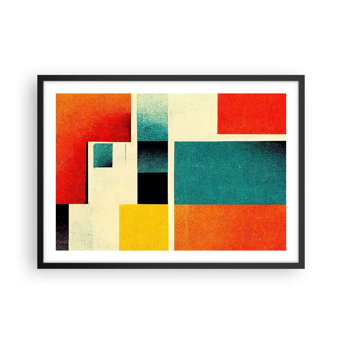 Pôster com moldura preta - Abstração geométrica – boa energia - 70x50 cm