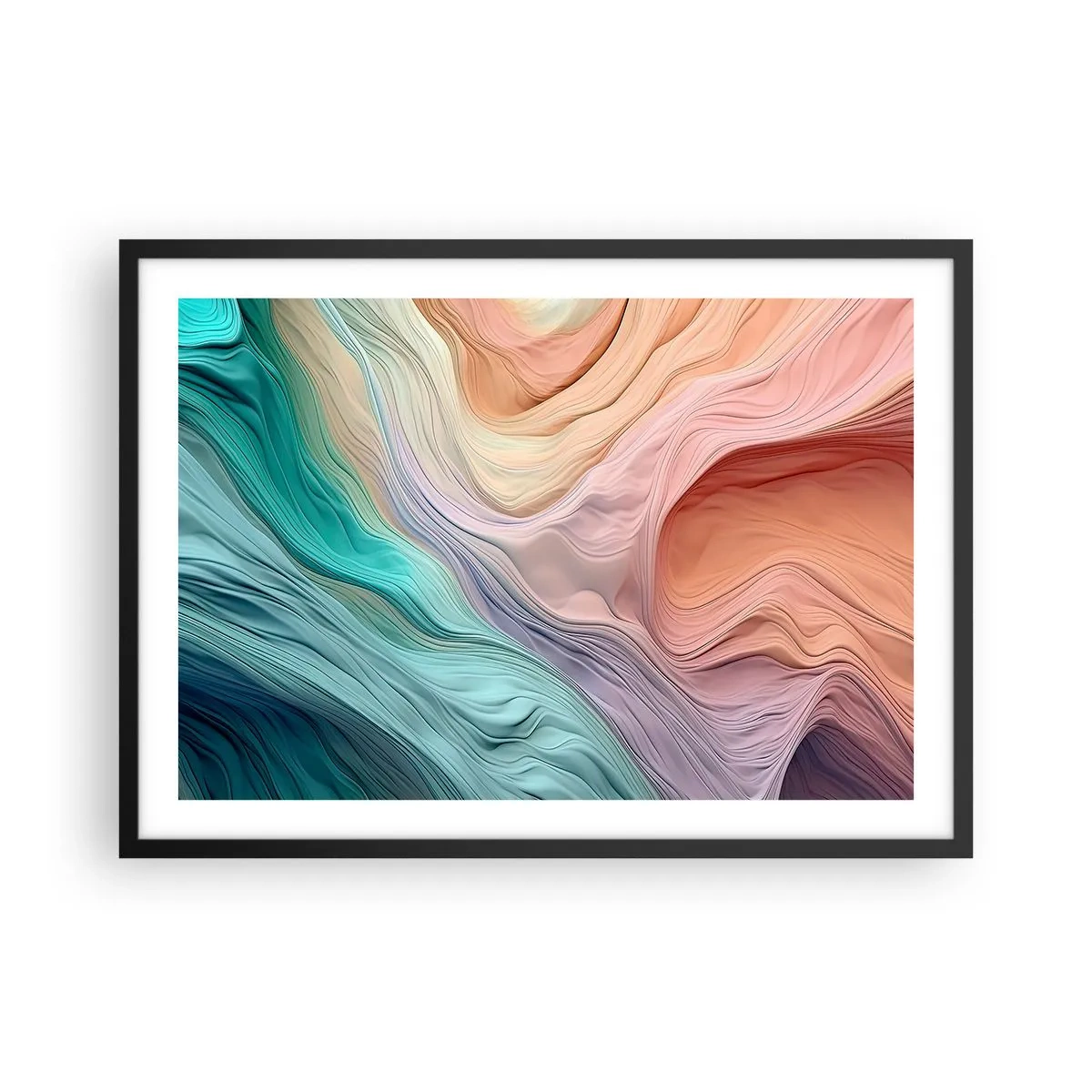 Pôster com moldura preta - Onda arco-íris - 70x50 cm