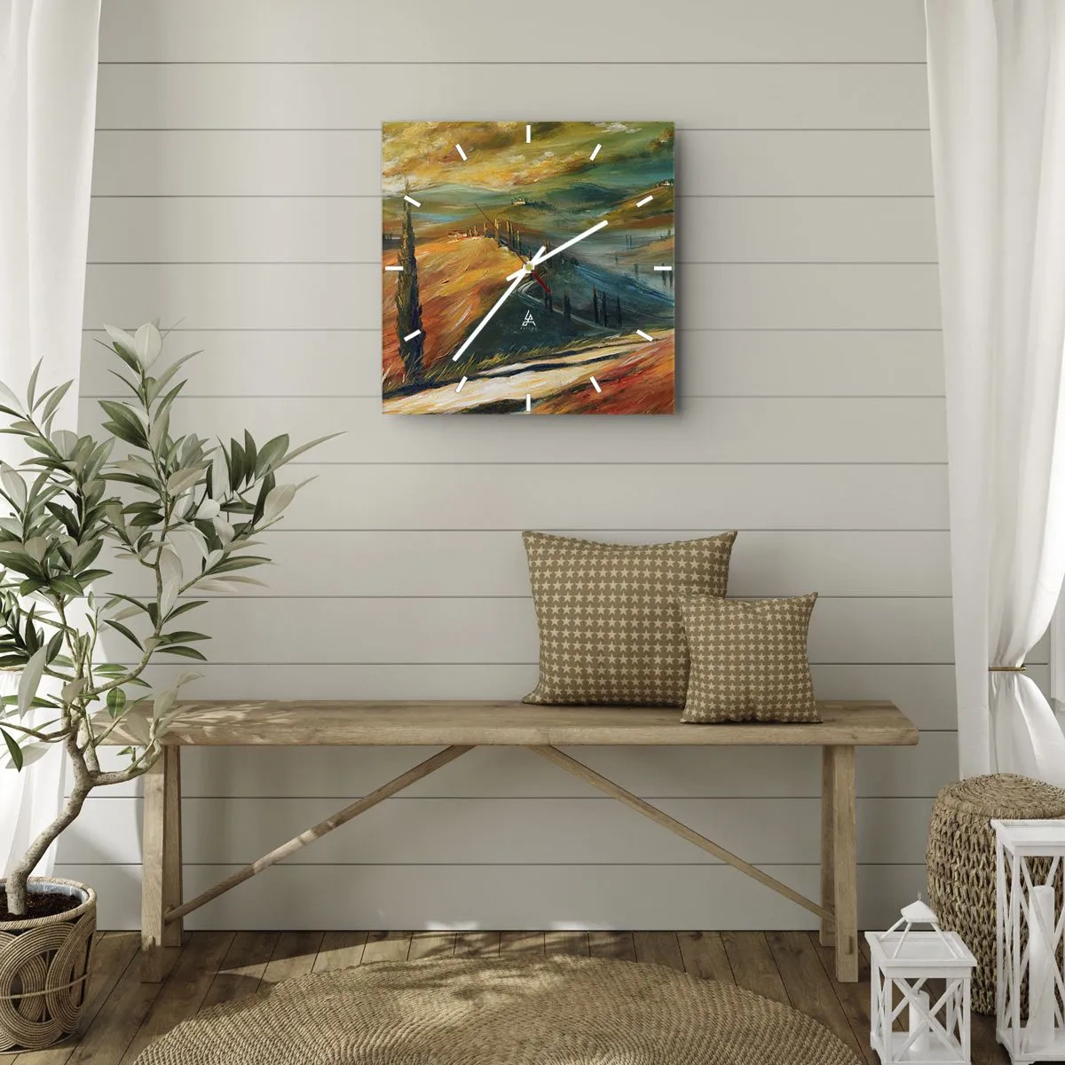 Relógio de parede - Relógio em vidro - Paisagem da Toscana - 40x40 cm