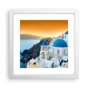 Pôster em moldura branca - Santorini - abraçada às rochas - 30x30 cm