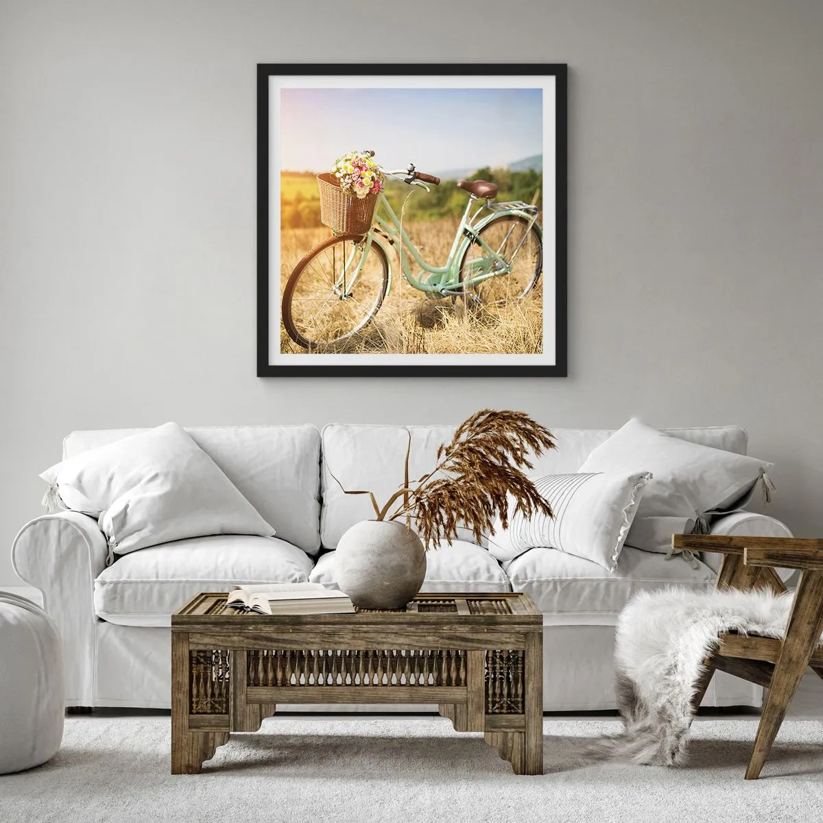 Pôster com moldura preta - Vou ficar aqui por um tempo - 60x60 cm