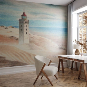 Papel de Parede Premium Sand - Sempre a olhar para o mar - Farol, Praia, Mar - 100x70 cm
