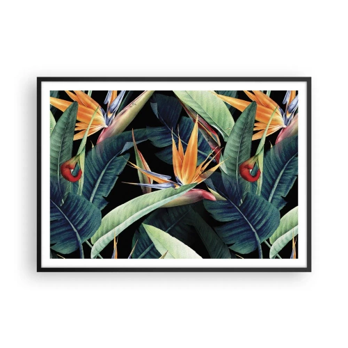 Pôster com moldura preta - Flores ardentes dos trópicos - 100x70 cm