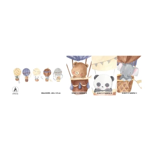 Amostra de papel de parede autocolante Deluxe Sticker - Amigos em movimento - Balões, Animais, Infantil - 100x30 cm