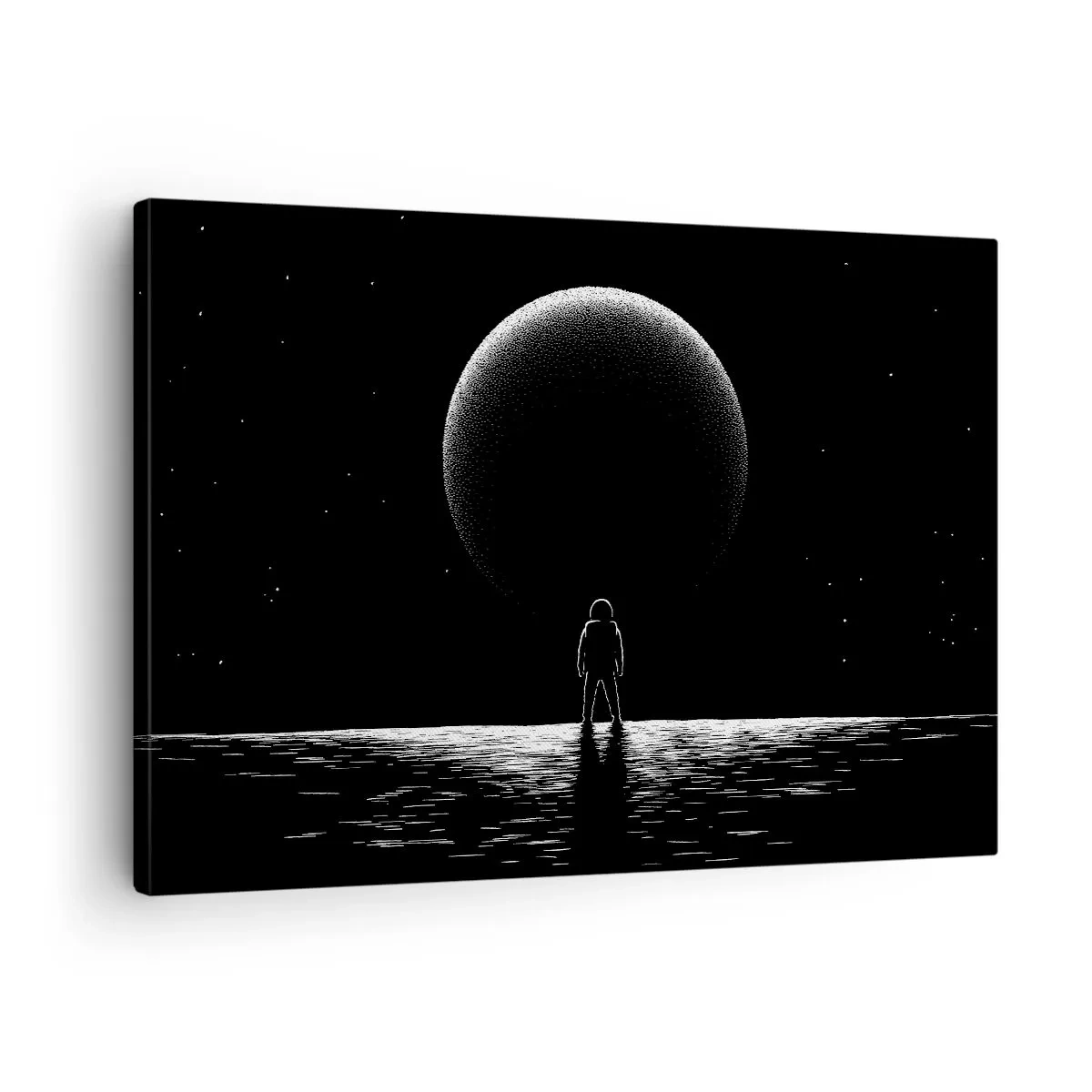 Quadro em tela - Um astronauta tendo como pano de fundo um grande planeta no espaço sideral - 70x50cm - Cara a cara - Decoração de parede moderna para a sala de estar e quarto ARTTOR