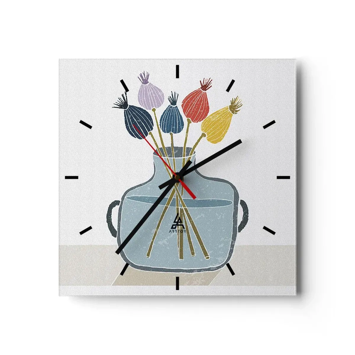 Relógio de parede - Relógio em vidro - Como semeou a papoula - 30x30 cm