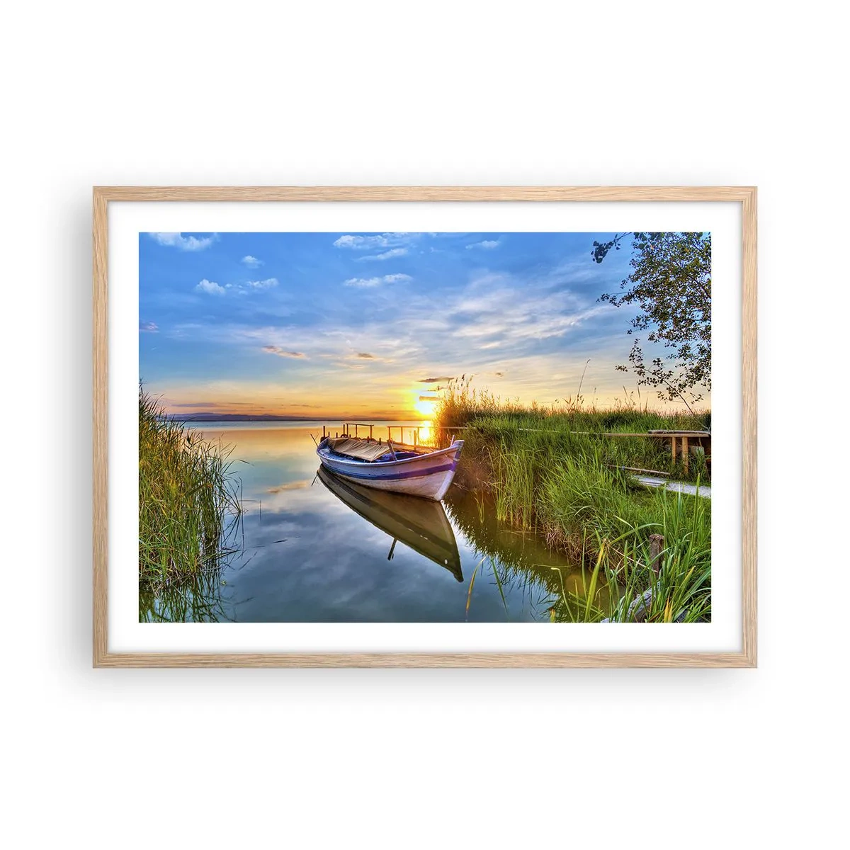 Pôster com moldura de carvalho claro - Enseada de sonhos realizados - 70x50 cm