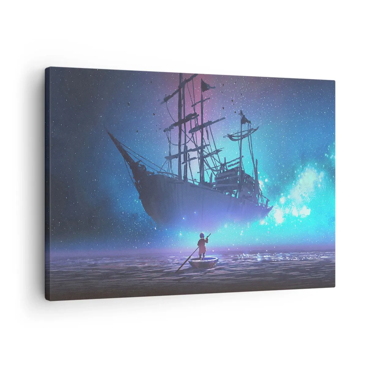 Quadro em tela - Um navio fantástico contra o céu estrelado - 70x50cm - Um encontro com o mito do mar - Decoração de parede moderna para a sala de estar e quarto ARTTOR