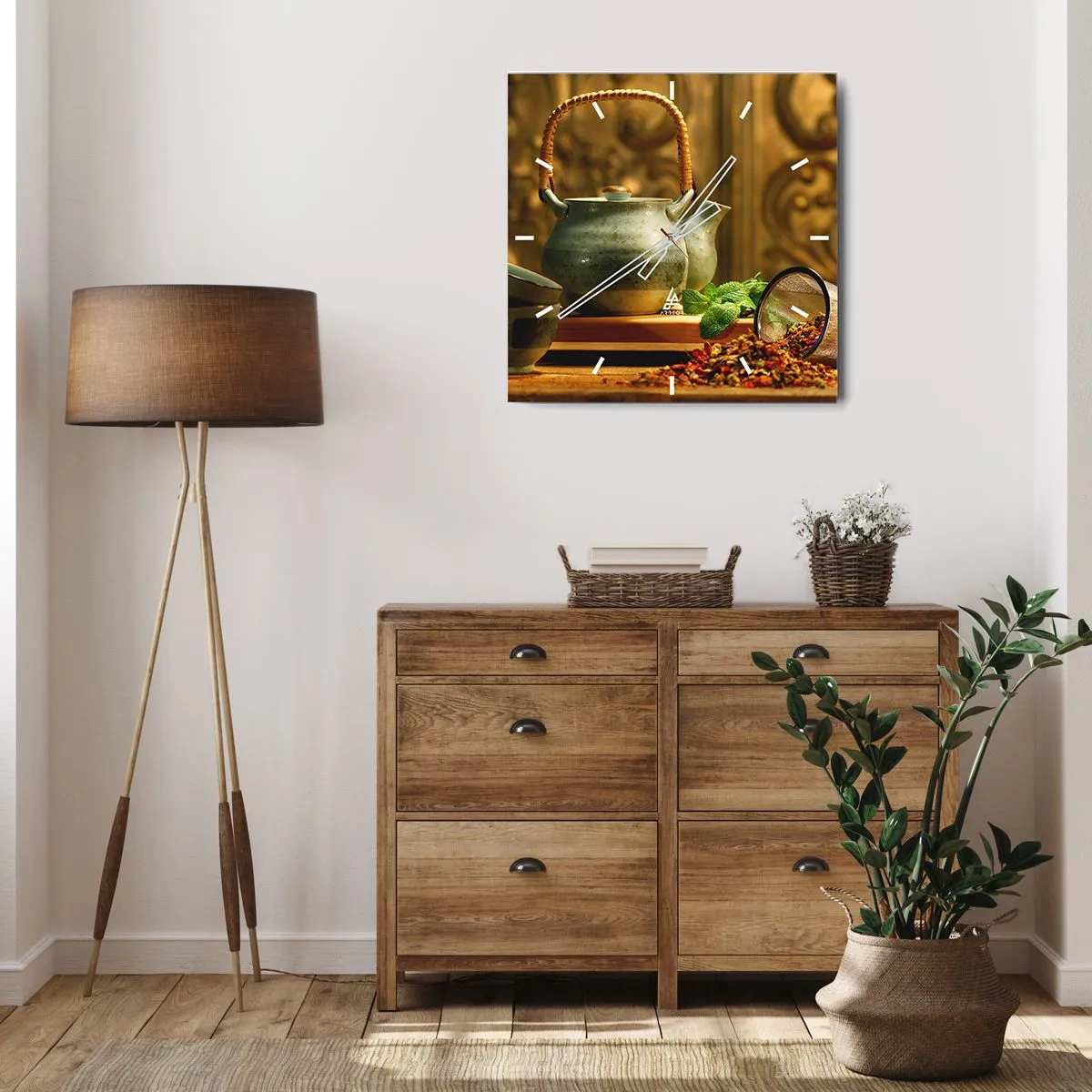 Relógio de parede - Relógio em vidro - Tratado sobre beber chá - 40x40 cm