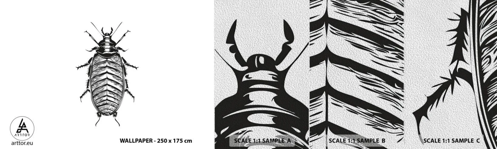 Amostra de papel de parede Premium Sand - Que exemplo! - Inseto, Barata, Minimalismo - 100x30 cm