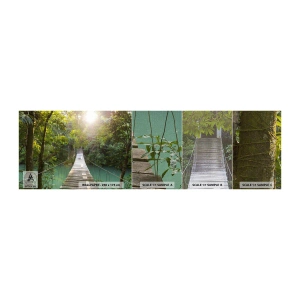 Amostra de papel de parede Premium Canvas - Da água azul para a floresta azul - Paisagem, Selva, Ponte de madeira - 100x30 cm