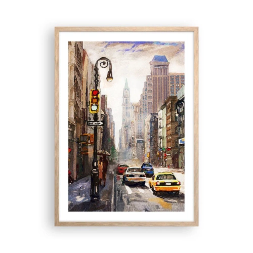 Pôster com moldura de carvalho claro - Nova York – colorida também na chuva - 50x70 cm