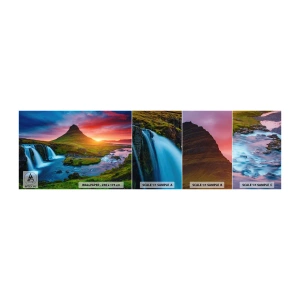 Amostra de papel de parede autocolante Deluxe Sticker - Islândia - fogo e água - Paisagem, Islândia, Kirkjufellsfoss - 100x30 cm