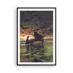 Pôster com moldura preta - Um concerto de piano e ondas - 61x91 cm
