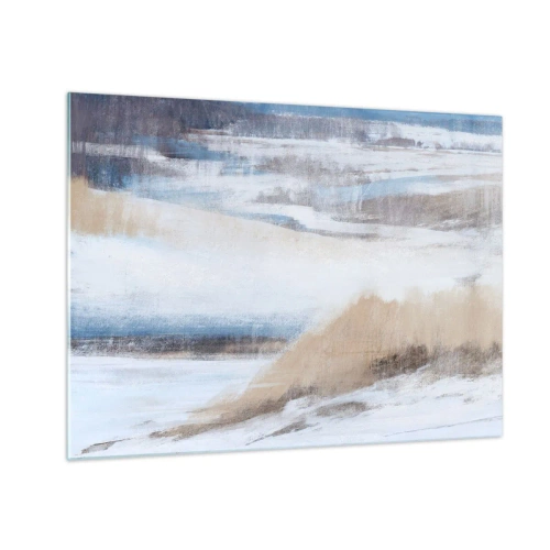 Quadro em vidro - Uma abstração delicada em tons frios de bege e azul. - 70x50cm - Composição de inverno - Decoração de parede moderna para a sala de estar e quarto ARTTOR