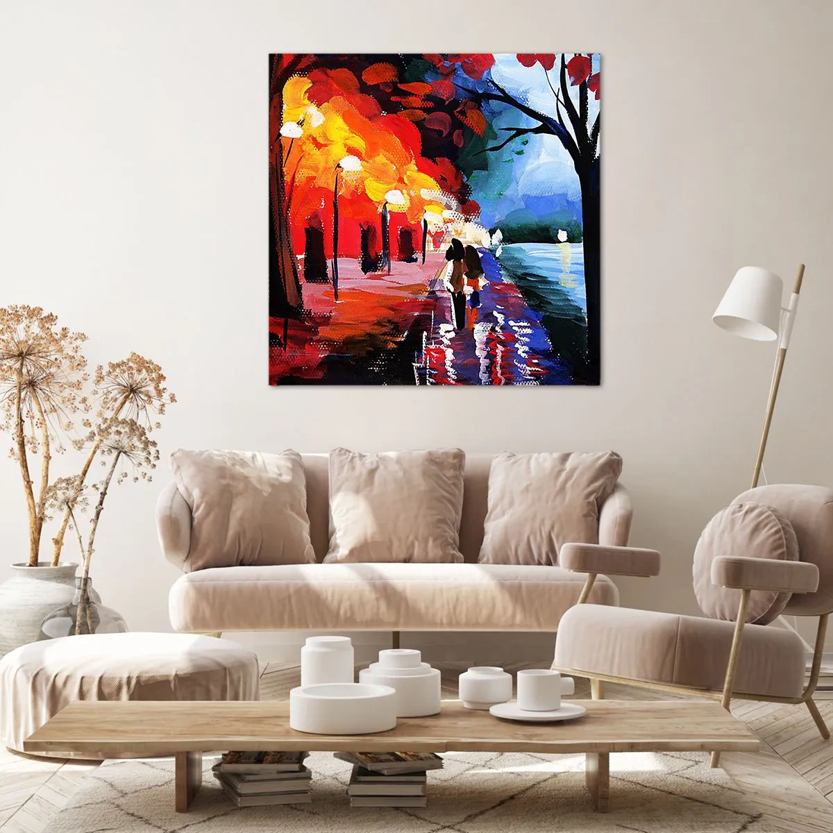 Quadro em tela - Outono ardente no parque - 30x30 cm
