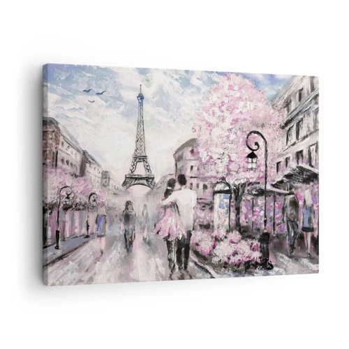 Quadro em tela - Um passeio romântico em Paris pela Torre Eiffel - 70x50cm - Como for se apaixonar, somente em... - Decoração de parede moderna para a sala de estar e quarto ARTTOR