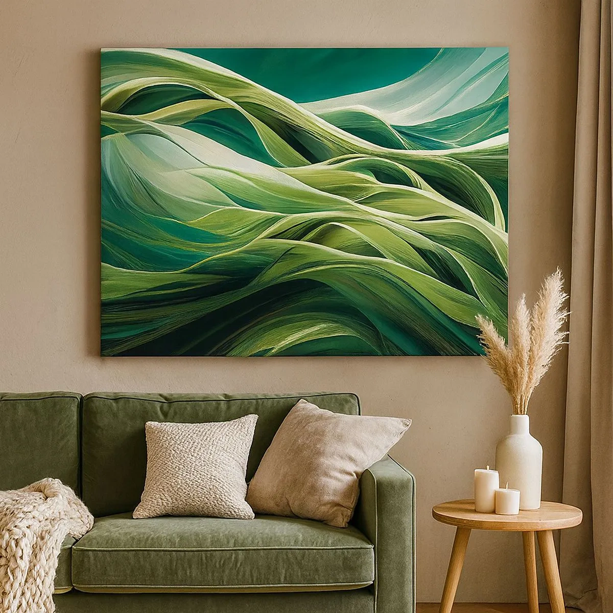 Quadro em tela - Linhas dinâmicas em tons de verde - 70x50cm - Jogo verde abstrato - Decoração de parede moderna para a sala de estar e quarto ARTTOR