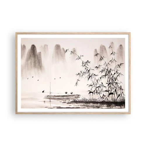 Pôster com moldura de carvalho claro - O silêncio dos campos de arroz - 100x70 cm