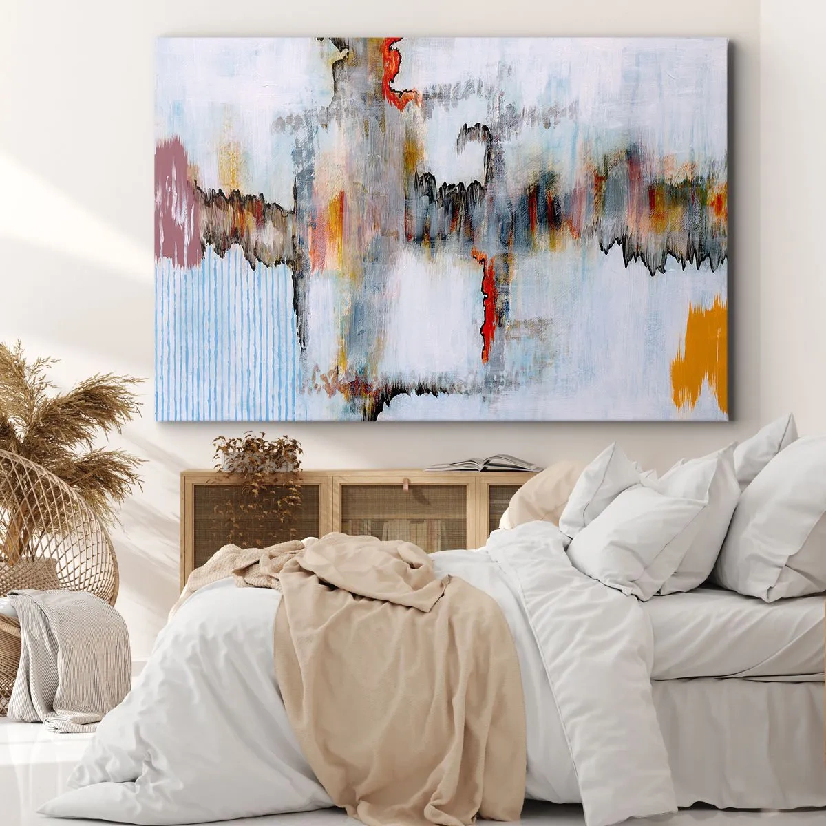 Quadro em tela - Padrão abstrato com cores vivas em um fundo claro - 70x50cm - Com um palito na água - Decoração de parede moderna para a sala de estar e quarto ARTTOR