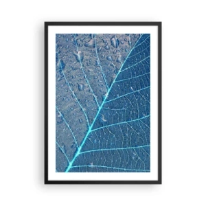 Pôster com moldura preta - Close-up de uma folha em tons de azul - 50x70cm - A vida em azul - Decoração de parede moderna para a sala de estar e quarto ARTTOR
