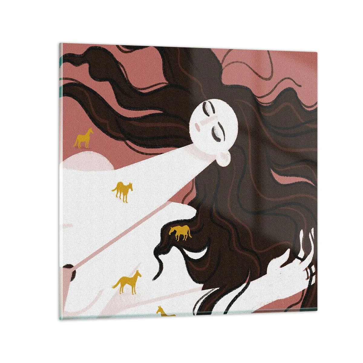 Quadro em vidro - Sonho com um cavalo dourado - 40x40 cm
