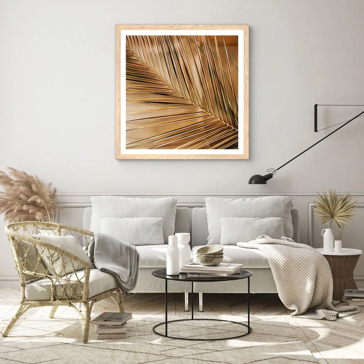 Pôster com moldura de carvalho claro - Colunata natural - 50x50 cm