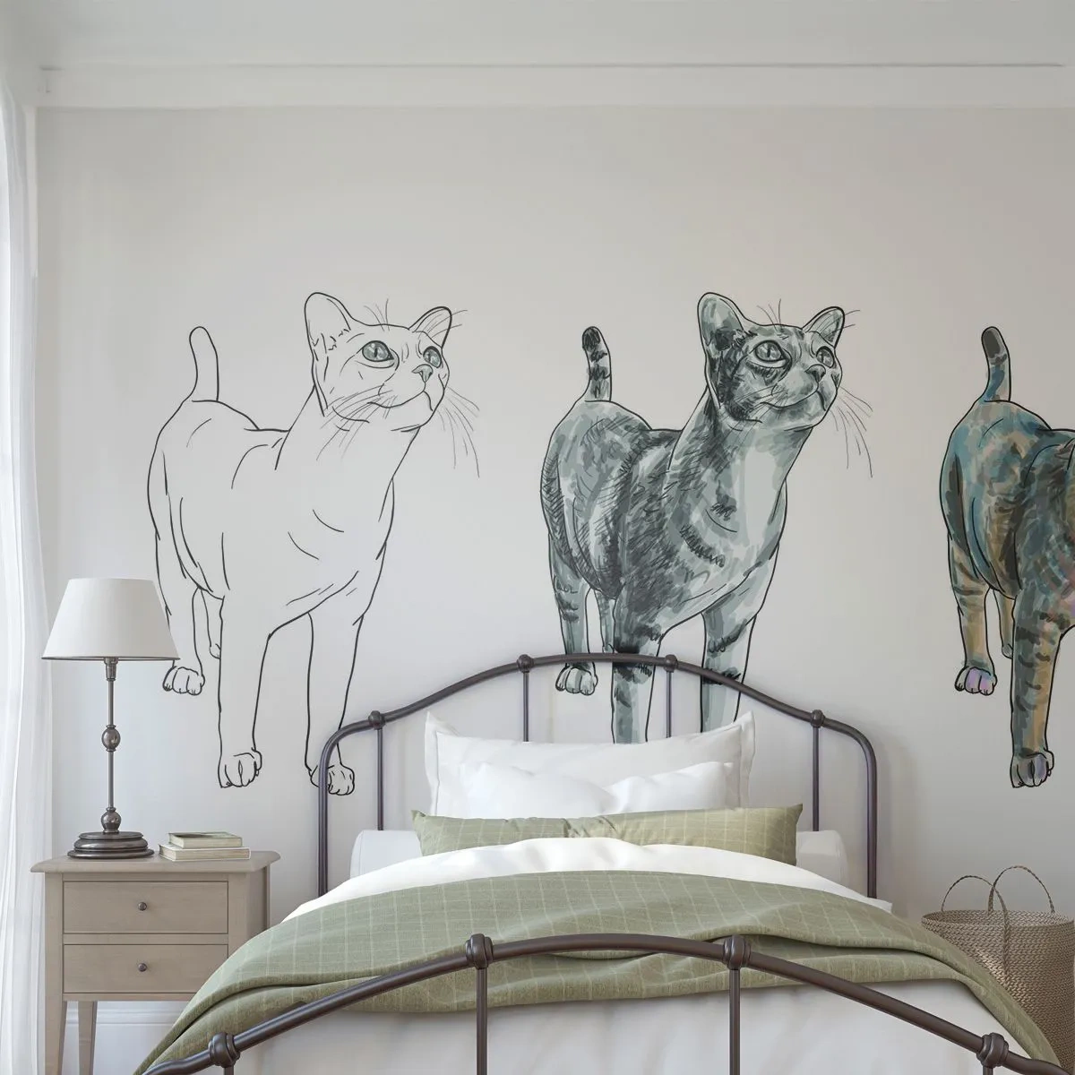 Papel de Parede Premium Sand - Aula de desenho - Animais, Gato, Para crianças - 350x256 cm