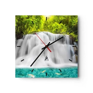 Relógio de parede - Relógio em vidro - Cascata espumosa do verde ao azul - 40x40 cm