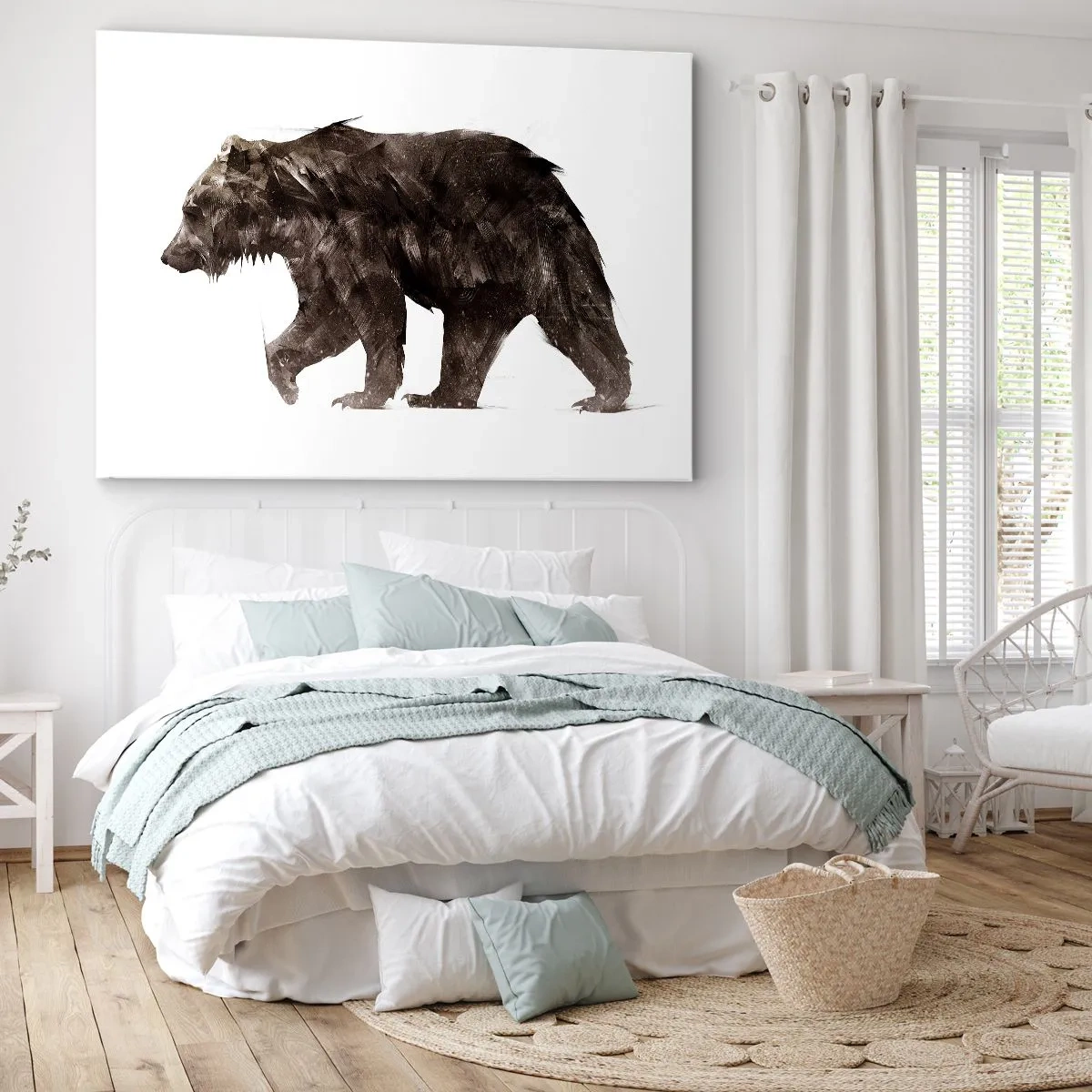 Quadro em tela - Silhueta artística de um urso - 70x50cm - Eu sempre uso couro de verdade! - Decoração de parede moderna para a sala de estar e quarto ARTTOR