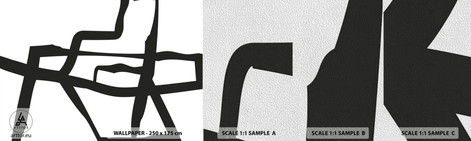 Amostra de papel de parede Premium Sand - Projeto preto e branco - Linha, Preto e branco, Abstracionismo - 100x30 cm