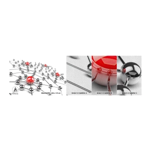 Amostra de papel de parede Premium Sand - Rede de Prata - Abstração, Bolas Metálicas, 3D - 100x30 cm