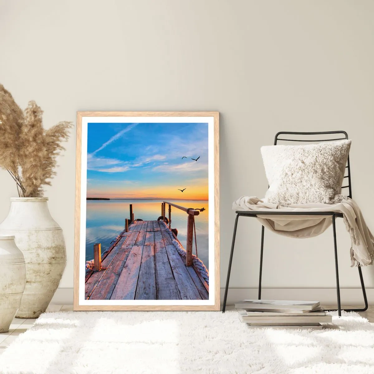 Pôster com moldura de carvalho claro - Caminhando em direção ao sol - 70x100 cm