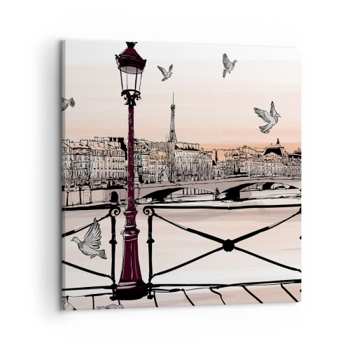 Quadro em tela - Sobre os telhados de Paris - 50x50 cm