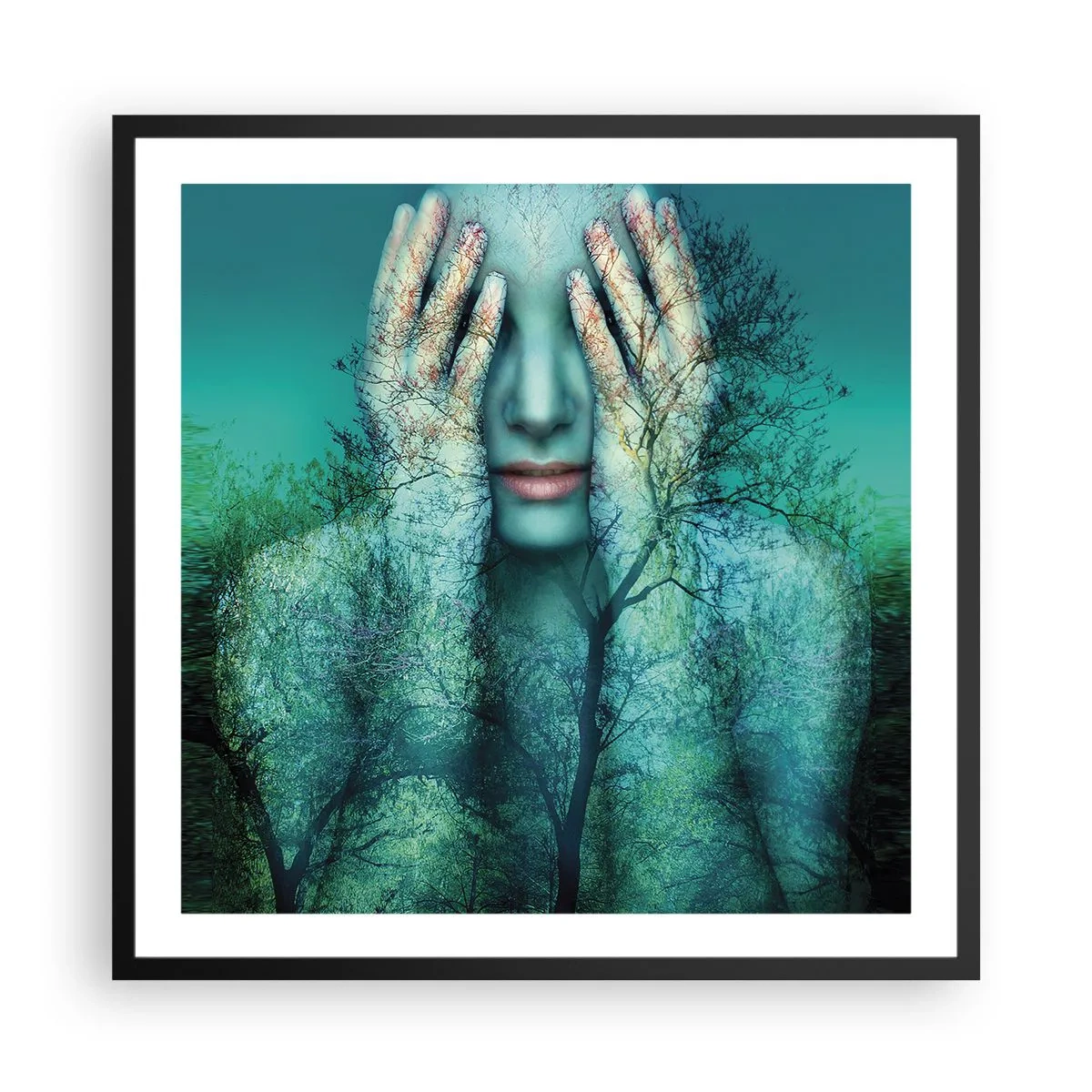 Pôster com moldura preta - Imersa em azul - 60x60 cm