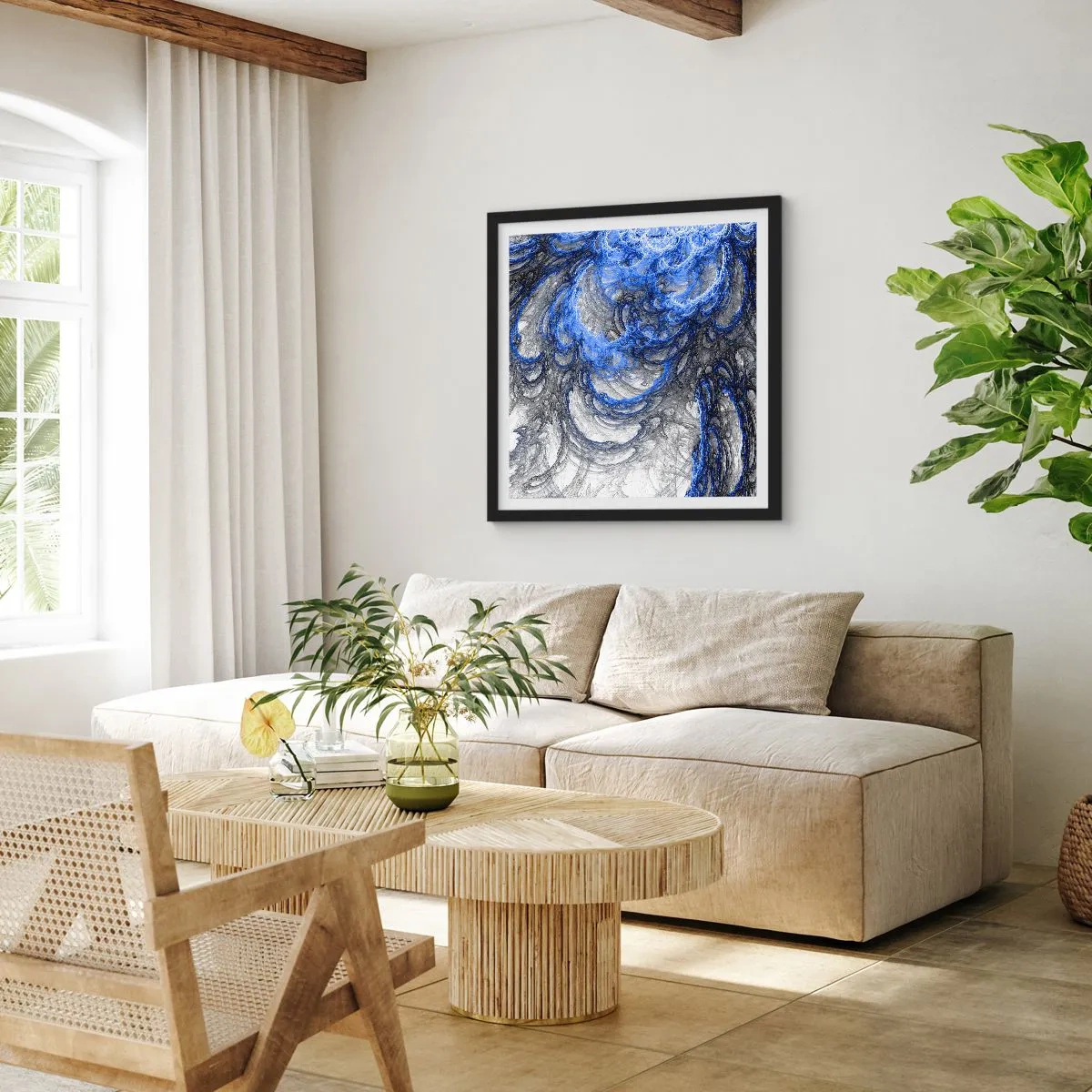 Pôster com moldura preta - O nascimento de uma onda - 60x60 cm