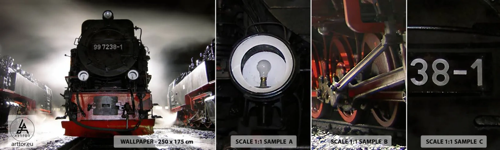 Amostra de Papel de Parede Standard Eco - Fica de pé e ofega, arfa e assopra - Locomotiva a vapor, Estação Ferroviária, Automotivo - 100x30 cm