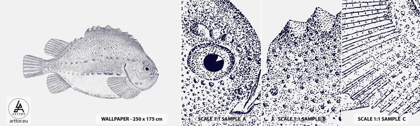 Amostra de Papel de Parede Standard Eco - Para o álbum do naturalista - Peixe, Marítimo, oceano - 100x30 cm