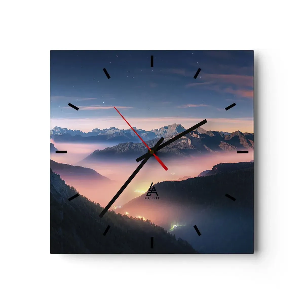 Relógio de parede - Relógio em vidro - Luz nos vales - 40x40 cm