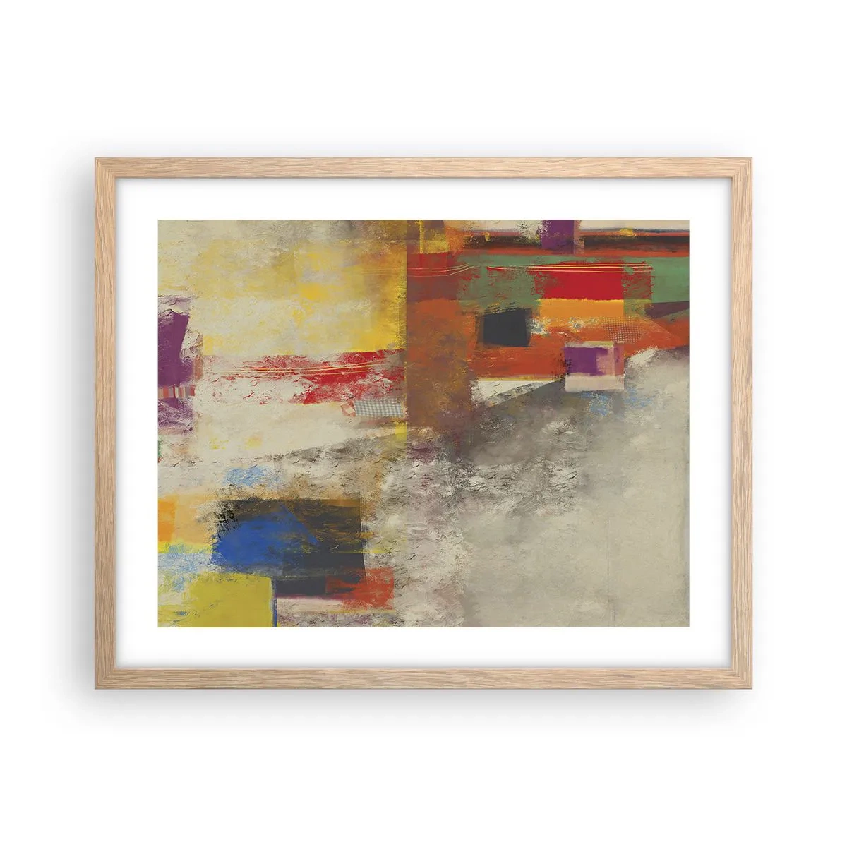 Pôster com moldura de carvalho claro - Geometria das cores - 50x40 cm