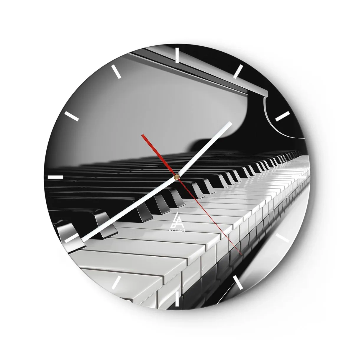 Relógio de parede - Relógio em vidro - Teclado de piano preto e branco - 30x30cm - Harmonia de formas e cores - Decoração de parede moderna para a sala de estar, cozinha e quarto ARTTOR