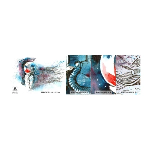 Amostra de papel de parede autocolante Deluxe Sticker - Sozinho com o espaço - Astronauta, Cosmonauta, Abstração - 100x30 cm